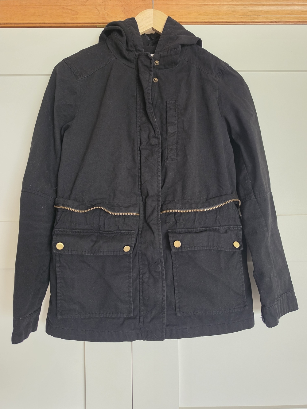 Celebrity Pink Black Hooded Utility Jacket with Gold Hardware